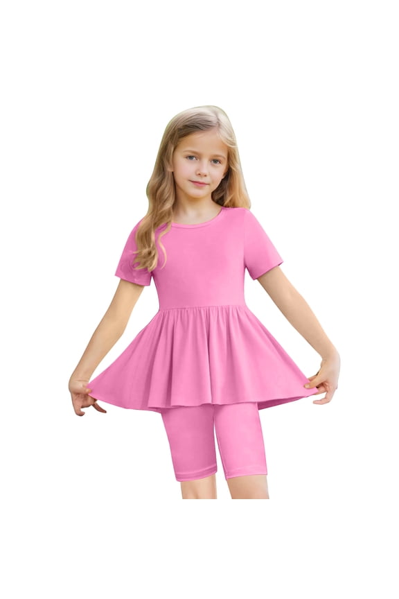 Baby Girl Pjs 0-3 Months Newborn Baby Girl Outfit, Toddler Kids Girls Fashion Cute Solid Color Loose Soft Short Sleeve Top Yoga Shorts Suit