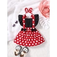 thumbnail image 1 of Baby Girl Polka Dot Ruffle Trim Bow Front Overall Dress, 1 of 5