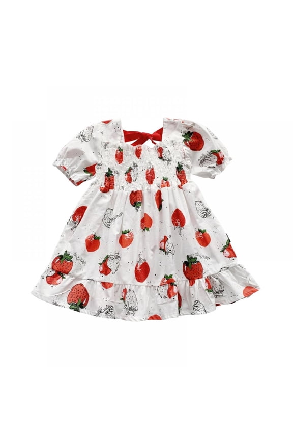 Baby Girl Princess Dress Kids Cute Sweet Strawberry Puff Sleeve Bow Dress Children Carnival Party Costumes,1-6T