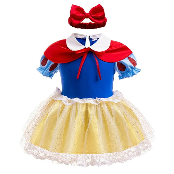 Baby Girl Princess Romper Costume Female Belle Aurora Outfit with Headband, Toddler Size for 3-18 Month