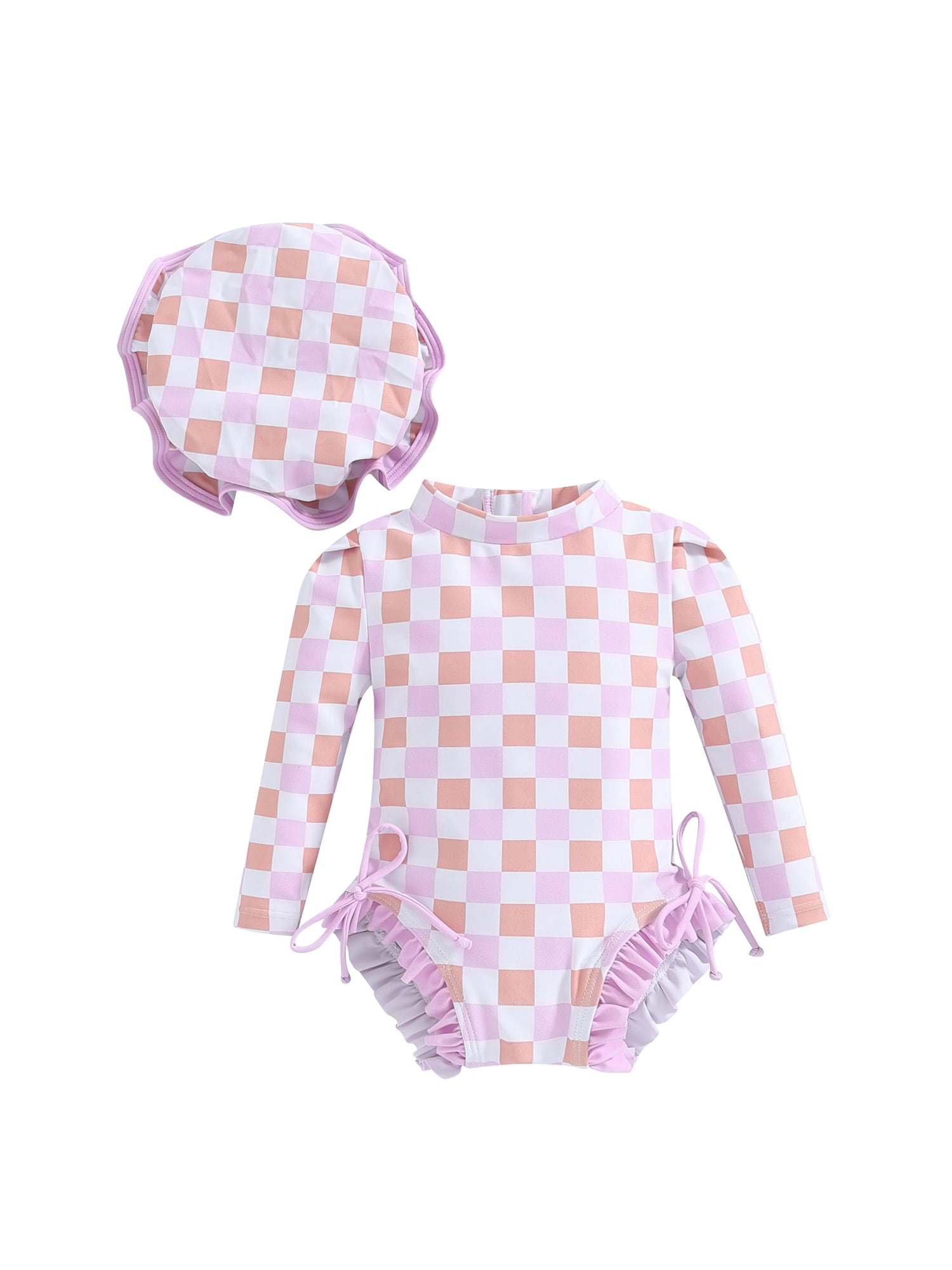 Baby Girl Rash Guard Swimsuit Long Sleeve Floral/Ice Cream Print Bathing Suit Infant Swimwear