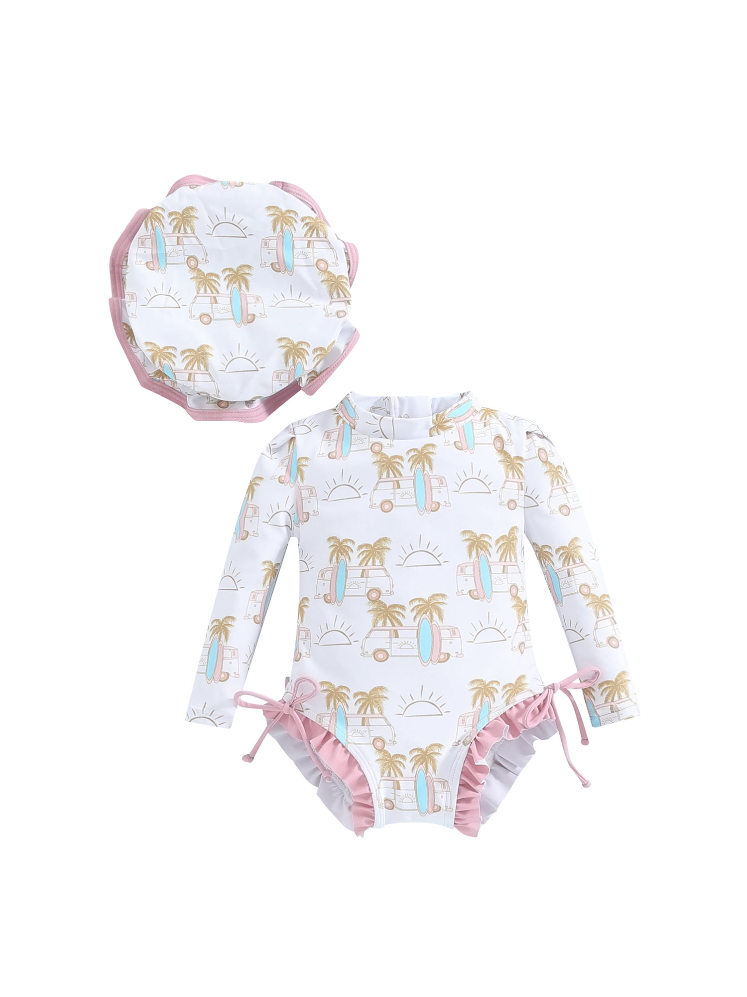 Baby Girl Rash Guard Swimsuit Long Sleeve Floral/Ice Cream Print