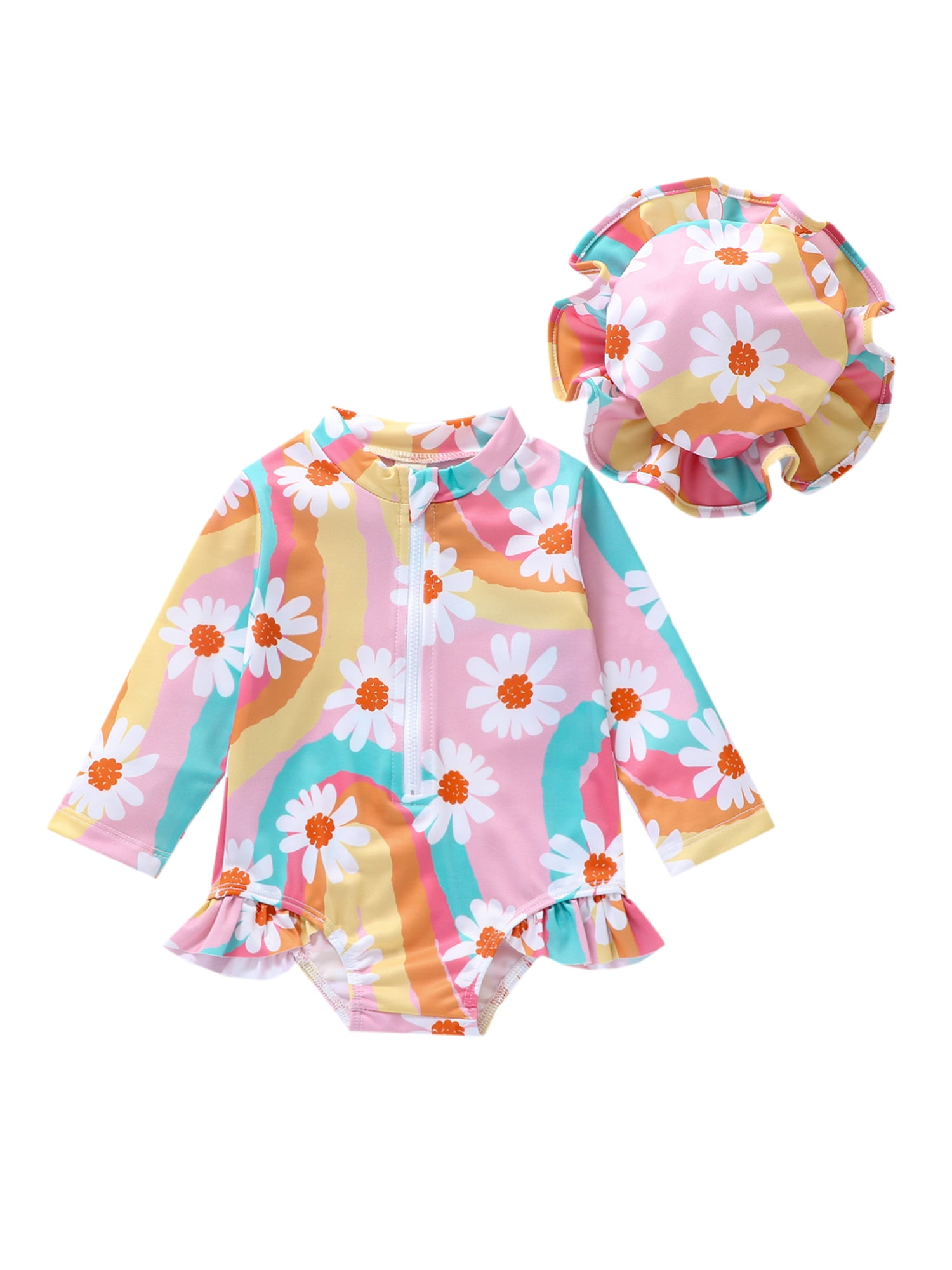 Baby Girl Rash Guard Swimsuit One Piece Long Sleeve Swimwear Floral