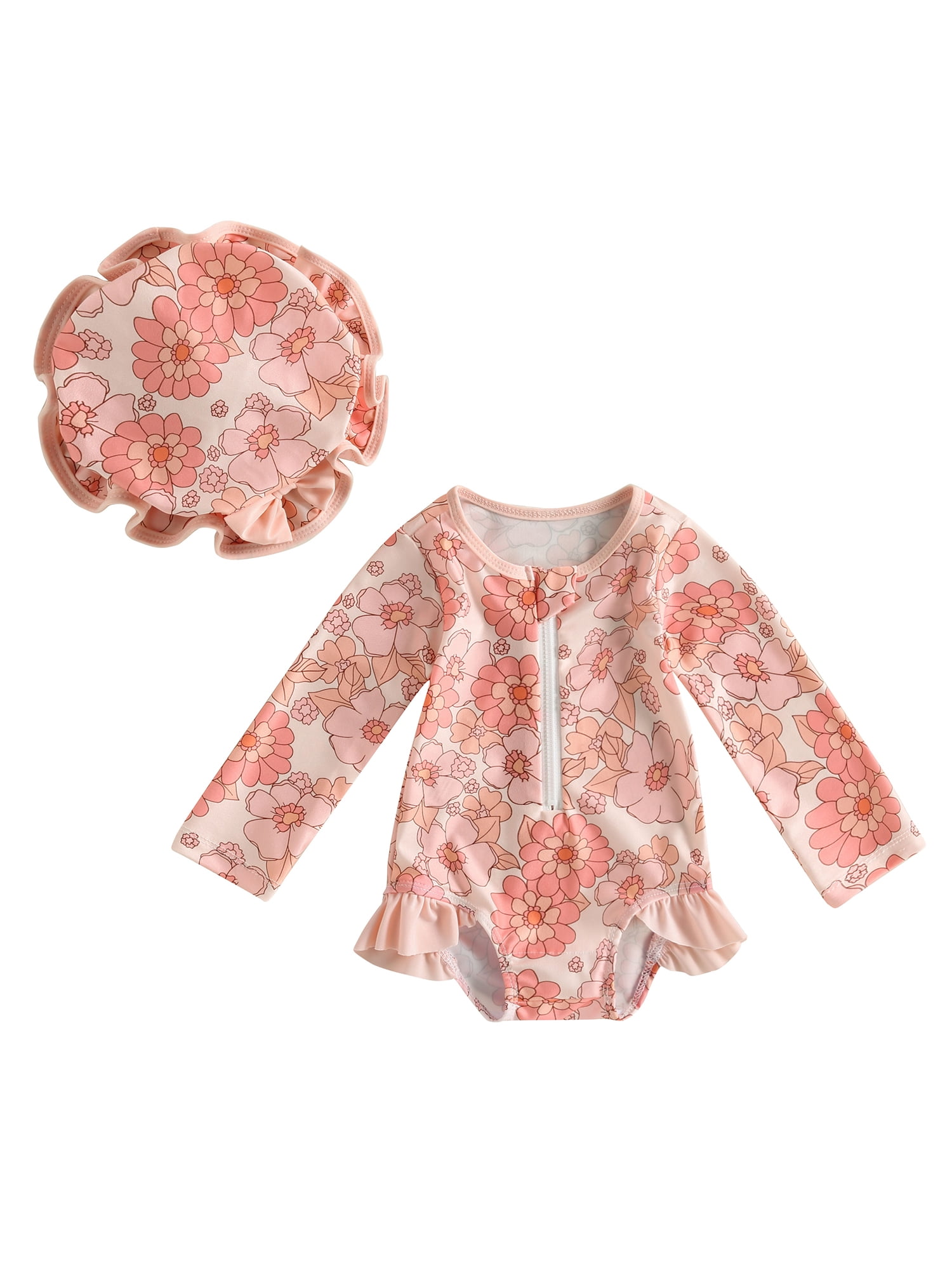 Baby Girl Rash Guard Swimsuit One Piece Long Sleeve Swimwear Floral
