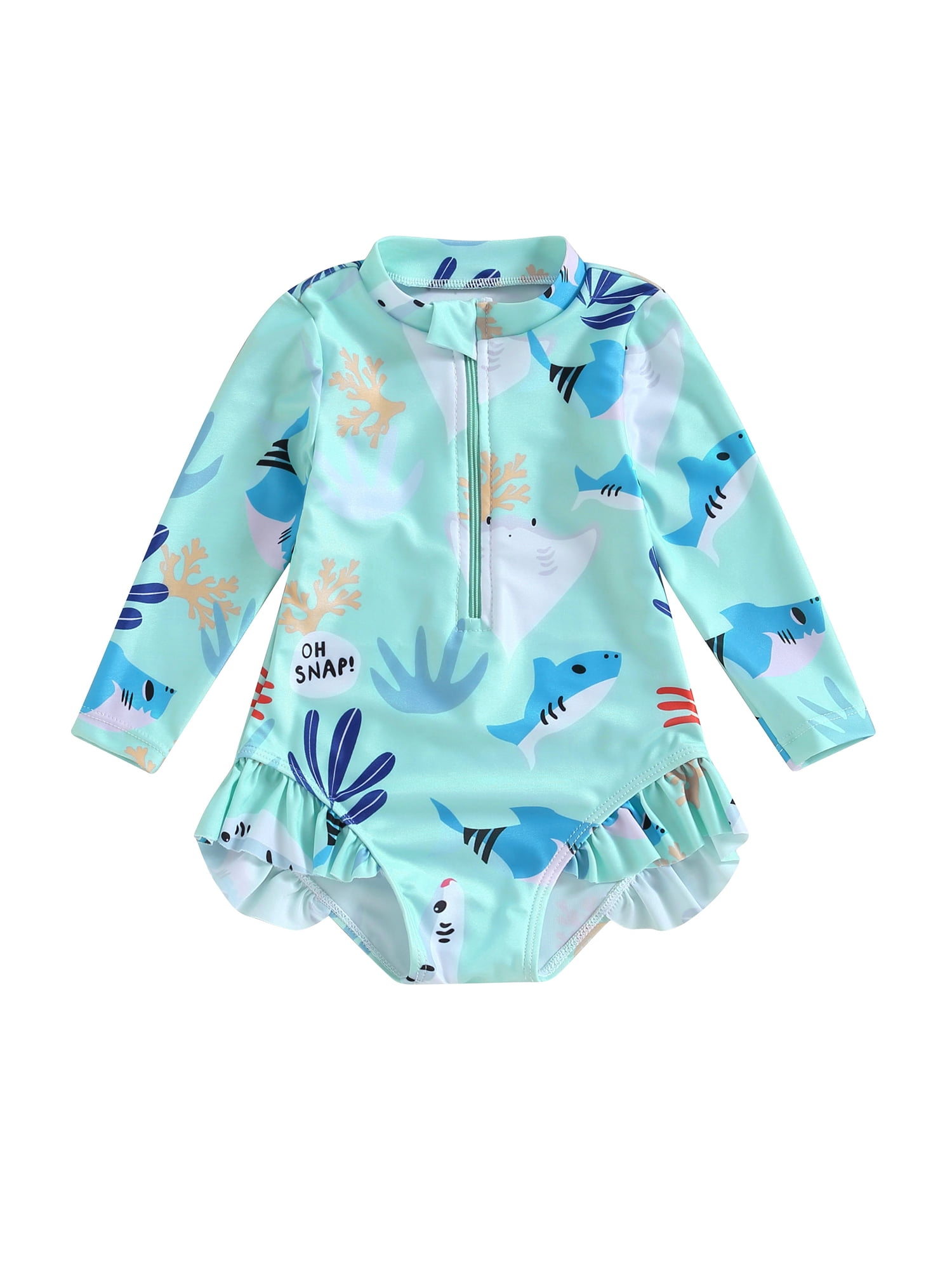 Baby Girl Rash Guard Swimsuit One Piece Long Sleeve Swimwear Sea Animal