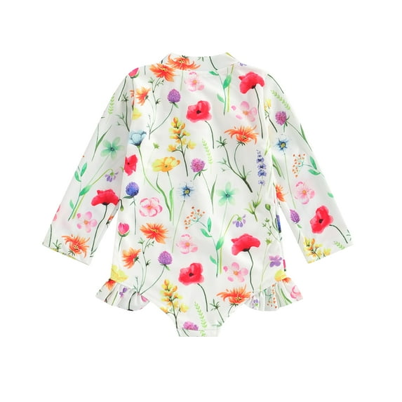 Baby Girl Rash Guard Swimsuits Summer Floral Print Zipper Long Sleeve Swimwear for Toddler Bathing Suits Beachwear