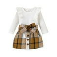 thumbnail image 1 of Baby Girl Ribbed Romper + Plaid Skirt 2-PIece Set For Toddlers, 1 of 4