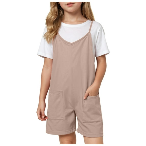 Baby Girl Romper 24 Months Girls Sleeveless Jumpsuits Summer Kids Spaghetti Straps Casual Athletic Short Rompers Built-In Shorts with Pockets