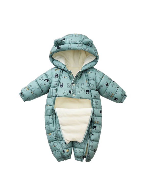 Baby Girl Romper Baby Warm Hooded Snowsuit Jumpsuit Down Coat Romper Padded Outwear Jacket Snow Wear Ovralls 0 Months-3 Months
