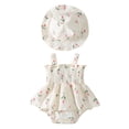 thumbnail image 1 of Baby Girl Romper Fresh Floral Print Sleeveless Square Neck Girls Sweet Strap Short Bodysuit All Day Soft Summer Outfit, 1 of 8