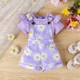thumbnail image 1 of Baby Girl Rompers 0-3 Months Newborn Baby Girl Clothes Summer Outfit Short Sleeve Ribbed Romper Floral Suspender Overalls Shorts Set, 1 of 9