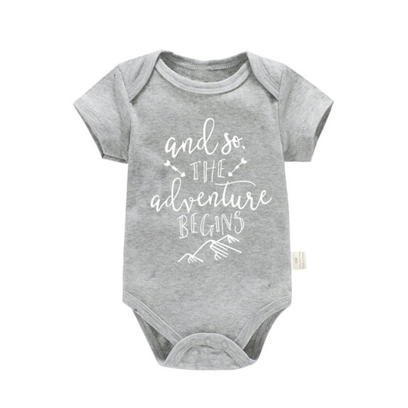 Baby Girl Rompers 0-3 Months Short Sleeve Letter Graphic Print Bodysuit Soft Comfortable Cotton Summer Romper Clothes Bodysuits Grey 3-6 Months