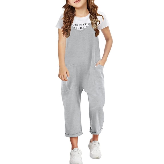 Baby Girl Rompers 12-18 Months Girl's V Neck Sleeveless Jumpsuits Spaghetti Straps Harem Long Pants Rompers With Pockets (5-14 Years)
