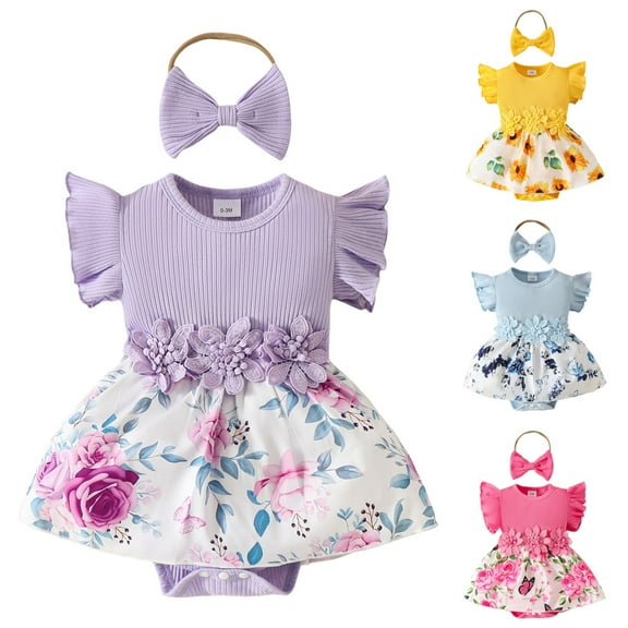 Baby Girl Rompers 12-18 Months Infant Baby Girl Summer Clothes Bow bodysuit Layer Ruffles Starp Bubble Romper Newborn Sleeveless Outfit Girls' Sleepwear Onesie