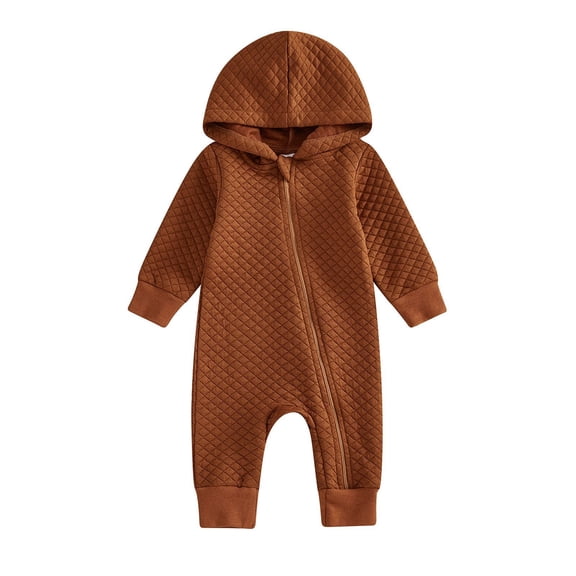 Baby Girl Rompers Infant Hooded Footless Pjs Solid Hoodie Romper Zip Up Long Sleeve Jumpsuit Baby Clothes Girls Brown 0 Months-3 Months