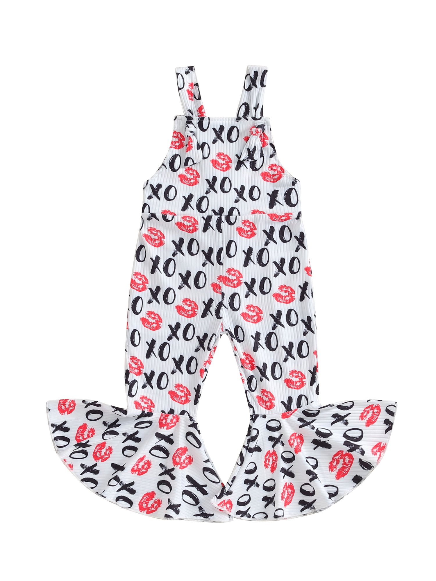Baby Girl Rompers Sleeveless Lips Print Jumpsuit Bell Bottoms