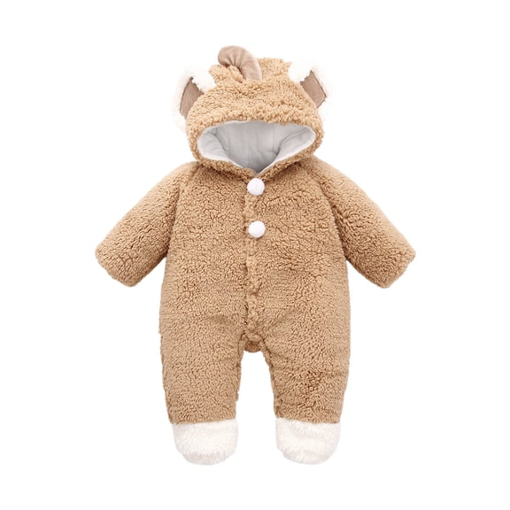 Baby Girl Rompers Toddler Baby Boys Girls Color Cute Bear Ears Winter Thick Keep Warm Jumpsuit Romper New Casual Winter Jumpsuits Khaki 9-12 Months