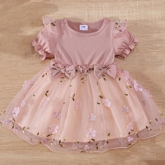 Baby Girl Ruffle Short Sleeve Lace Tutu Princess Dress Toddler Kids Party Birthday Dresses