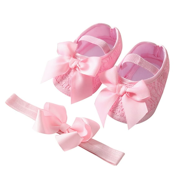 Baby Girl Satin Cloth Bowknot Princess Shoes Toddler Soft Sole Walking Shoes Headband Set