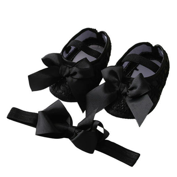 Baby Girl Satin Cloth Bowknot Princess Shoes Toddler Soft Sole Walking Shoes Headband Set