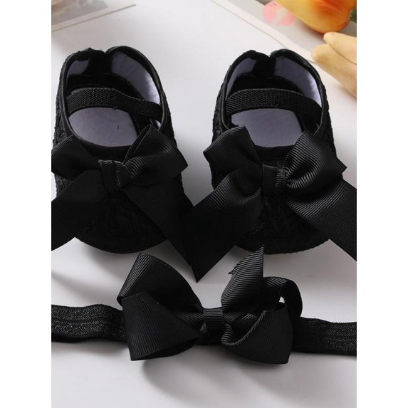 Baby Girl Satin Cloth Princess Shoeds with Bowknot Toddler Soft Sole Walking Shoes Headband Set