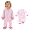 thumbnail image 1 of Baby Girl Satin Pajamas Valentine Pajamas Heart Feather Trim Button down Long Sleeve Jumpsuit Loungewear 6-12 Months Girl Sleepers, 1 of 8