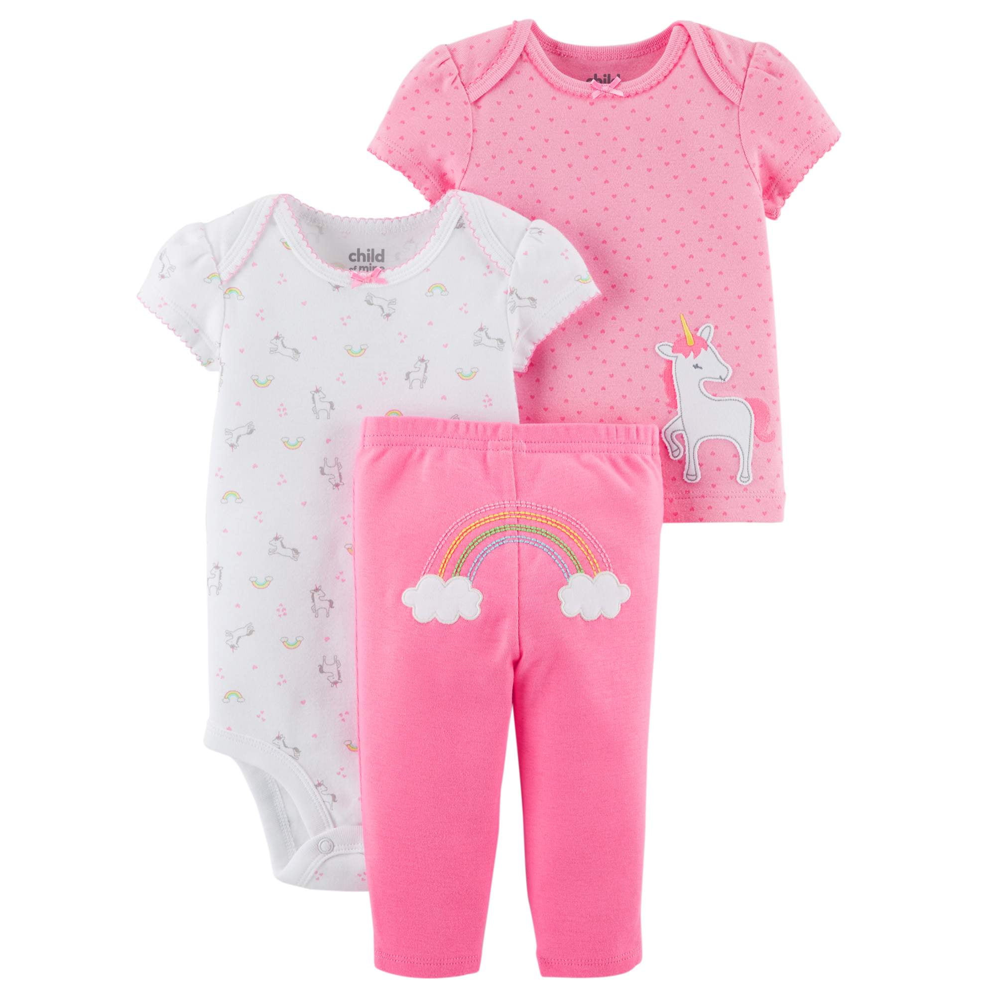 Baby Girl Shirt, Bodysuit & Pants, 3pc Outfit Set