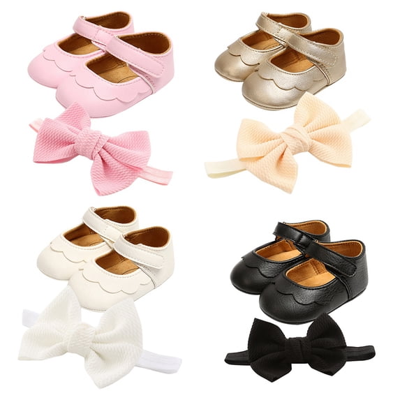 Baby Girl Shoes Lovely Sneakers Infant Kids Girls Princess Shoes Headband Two-piece Set 0-18M