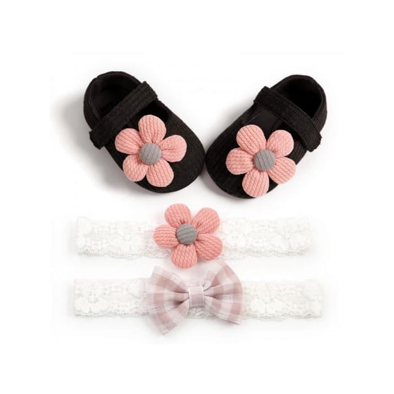 Baby Girl Shoes Soft Sole Floral Newborn Infant Anti-Slip Shoes Prewalkers With Headband