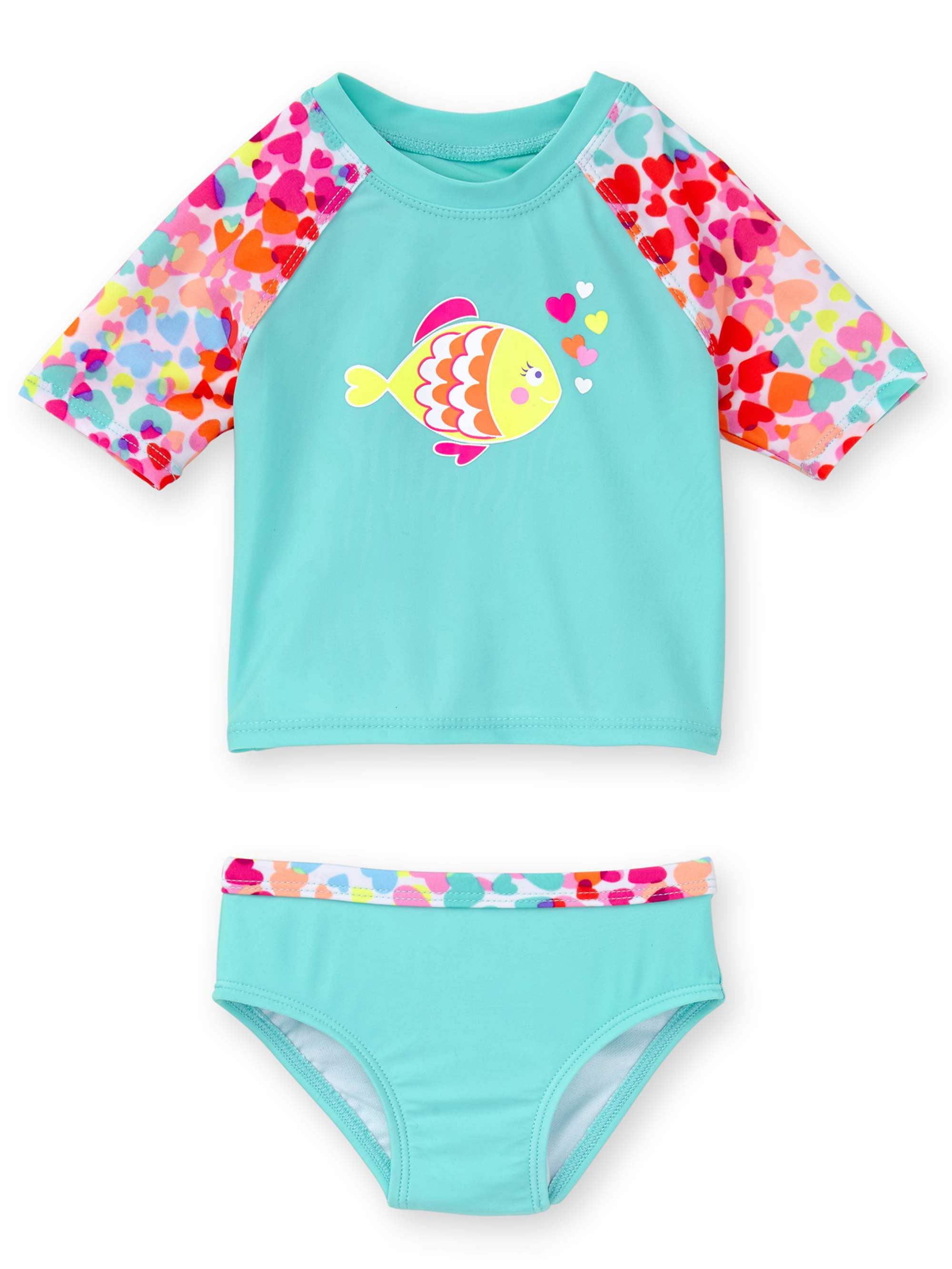 Baby Girl Short Sleeve Rashguard Swimsuit 2Piece Set