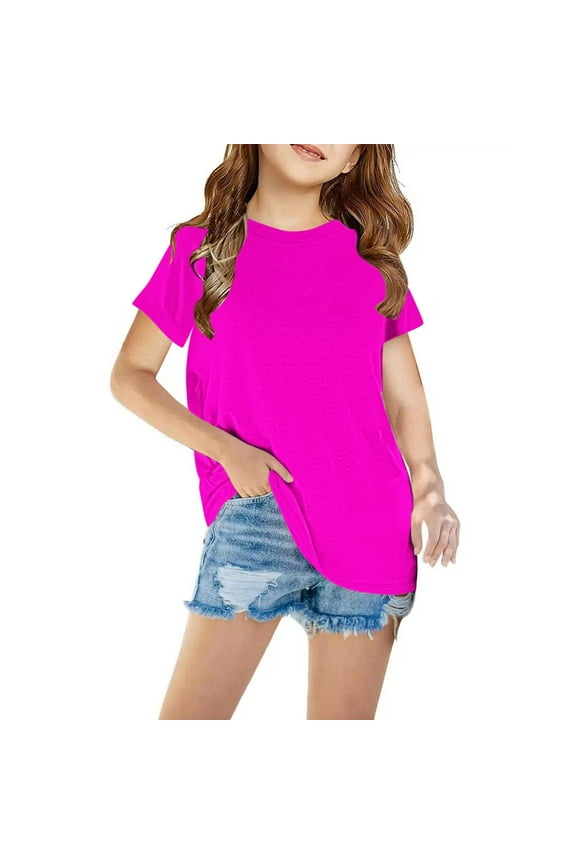Baby Girl Short Sleeve Shirts New Shirts for Kids Short Sleeve Graphic T-Shirt Round Neck Crop Tops for 3-14 Years Girls and Boy T-Shirt Tee Style B-16 Pinks 3 Years