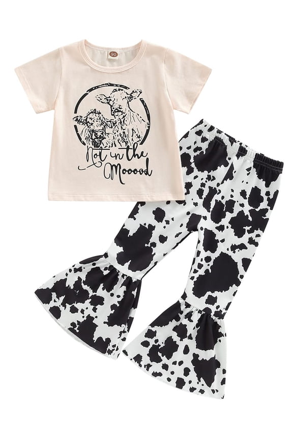 Baby Girl Short sleeve T-shirt Floral Pants Cow Pattern Summer Clothes Set