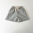 thumbnail image 1 of Baby Girl Shorts Jogger Shorts Striped Print Pocket Drawstring Elastic Waist Trousers for Summer Casual Play Black 18 Months-24 Months, 1 of 3
