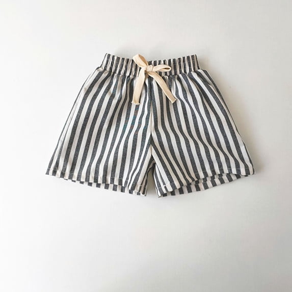 Baby Girl Shorts Jogger Shorts Striped Print Pocket Drawstring Elastic Waist Trousers for Summer Casual Play Black 18 Months-24 Months