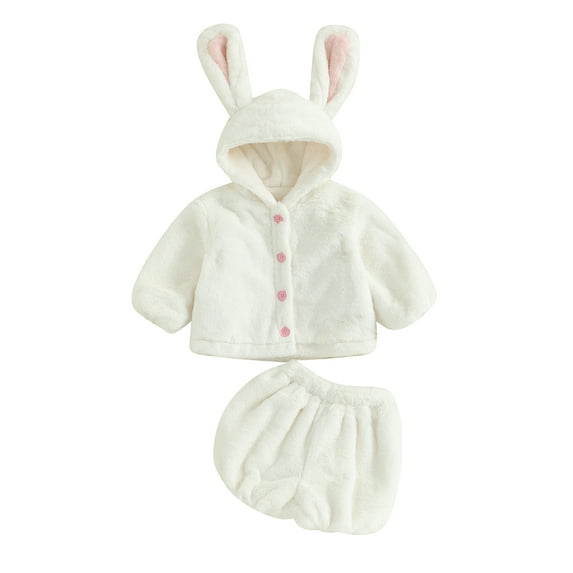 Baby Girl Shorts Outfits Toddler Plush Long Sleeve Button Coat and Solid Color Shorts Set Kids 2 Piece Fuzzy Suits