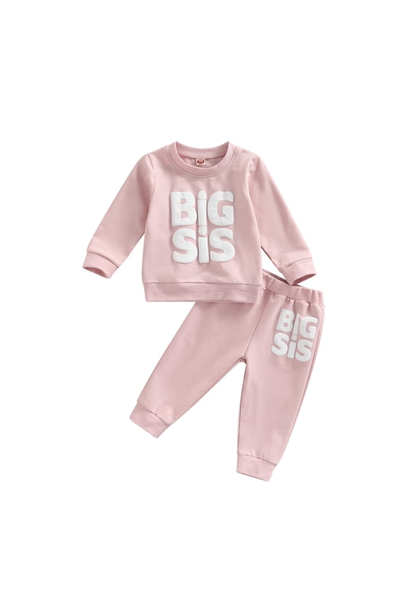 Baby Girl Sister Matching Outfit Long Sleeve Lil/Big Sis Letter Print Sweatshirt Top Pants 2Pcs Fall Winter Clothes