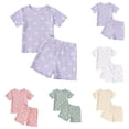 thumbnail image 1 of Baby Girl Smocked Outfits Summer Girls Summer Outfits Short Sleeve Bow Print Candy Color Crewneck T Shirt Girls' Clothing Sets, 1 of 9