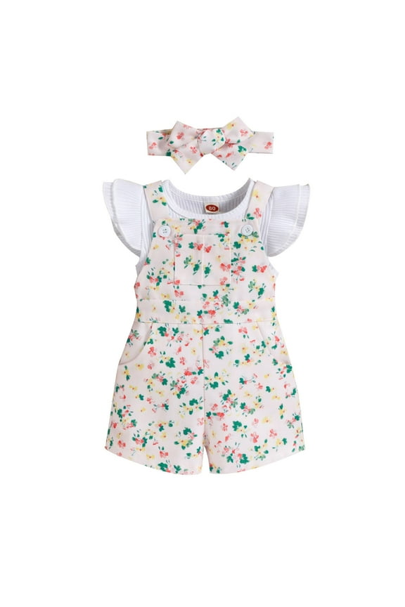 Baby Girl Smocked Outfits Summer Newborn Baby Girl Clothes Summer Outfit Short Sleeve Ribbed Romper Suspender Overalls Shorts Set