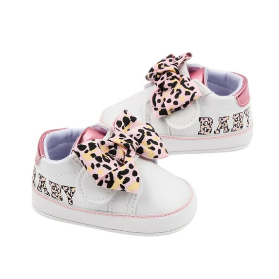 Baby Girl Sneaker, Non-slip Bow Letters Leopard Print Flats Shoes