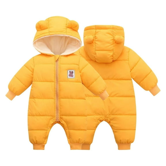 Baby Girl Snow Suit Zipper Hooded Romper Baby Warm Clothes Windproof Jumpsuits Baby Winter Coat 3-6 Months