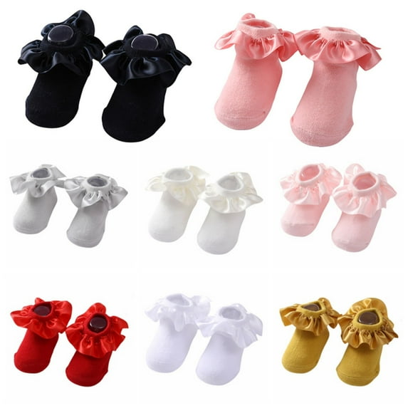 Baby Girl Socks Cotton Breathable Satin Ruffle Princess Knit Socks Children Ankle Short Socks Indoor Floor Socks