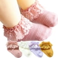 thumbnail image 1 of Baby Girl Socks Infant Toddler Ruffle Socks Princess Eyelet Frilly Little Baby Girls Lace Ruffle Socks, 4 Pairs, 1 of 7