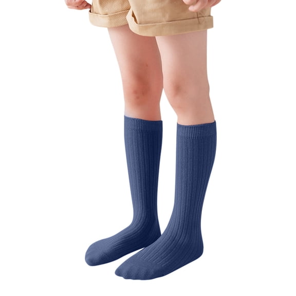 Baby Girl Socks Kids Unisex Cotton Solid Color Casual Crew Stocking Socks Dark Blue One Size