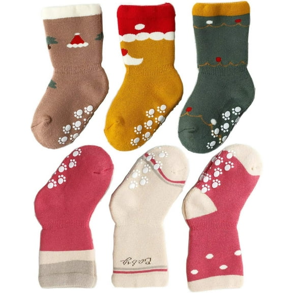 Baby Girl Socks Toddler Boy crew Kids Unisex Warm Thick Cotton Socks Set 6 Pack Non Slip/Anti Skid