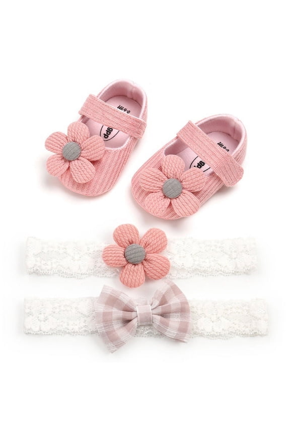 Baby Girl Soft Anti-Slip Sole Newborn Infant First Walkers Shoes+2 Headband (0-18Months)
