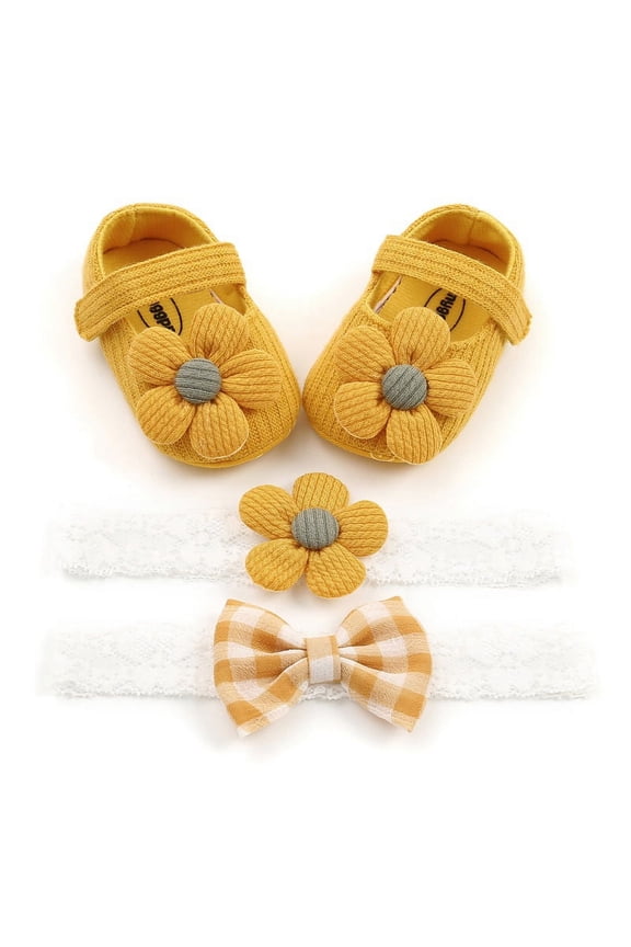 Baby Girl Soft Anti-Slip Sole Newborn Infant First Walkers Shoes+2 Headband (0-18Months)