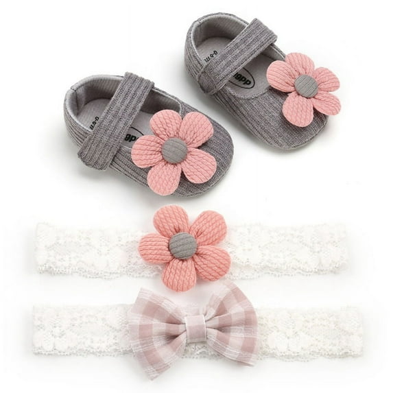 Baby Girl Soft Anti-Slip Sole Newborn Infant First Walkers Shoes+2 Headband (0-18Months)