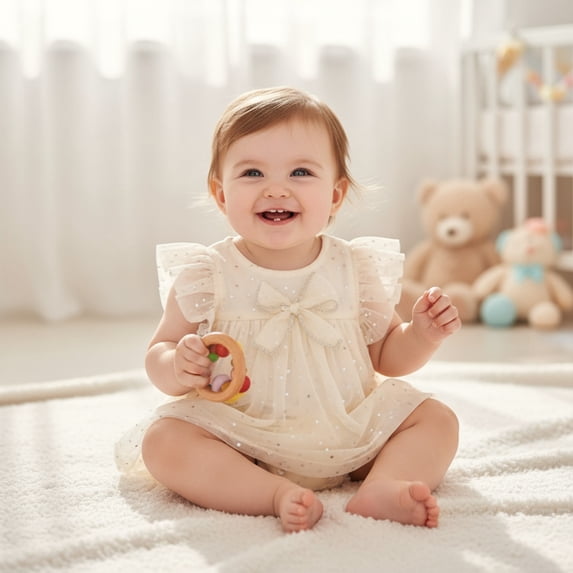 Baby Girl Ivory Romper Dress