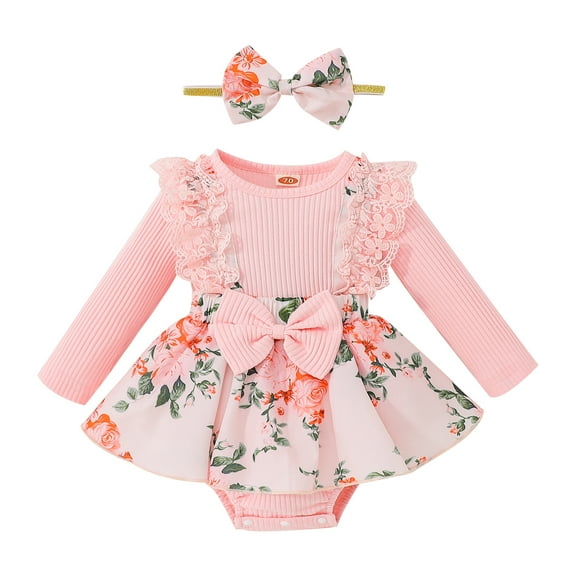 Baby Girl Spring Fall Clothes Outfits Long Sleeve Lace Floral Romper Dress Newborn Outfit