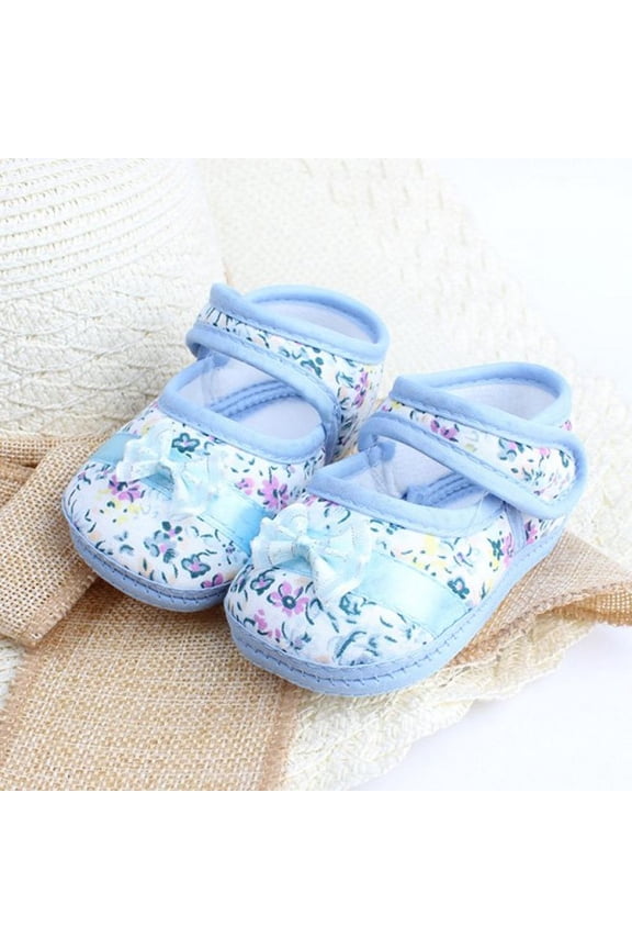 Baby Girl Spring and Fall Bowknot Floral Single Shoes Newborn Non-slip Square Shoes